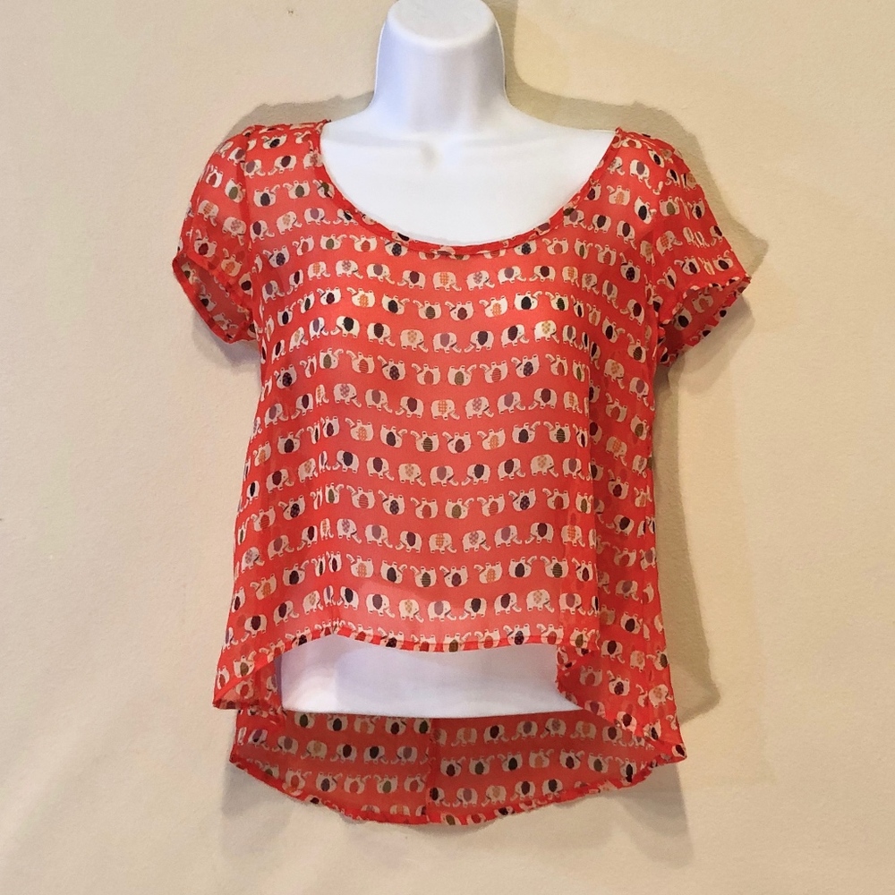 Delia's Sheer Elephant Print Blouse - strappy back
